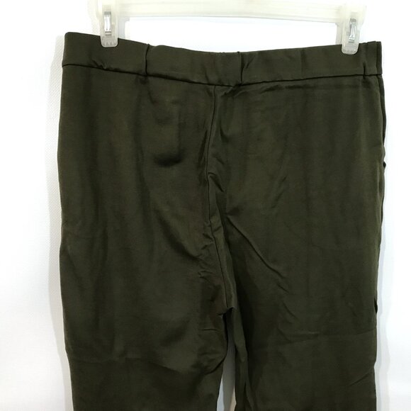 High Waisted Wide Leg Pants Pockets Front Split Flare Leg Olive Green Knit XL - Picture 7 of 10